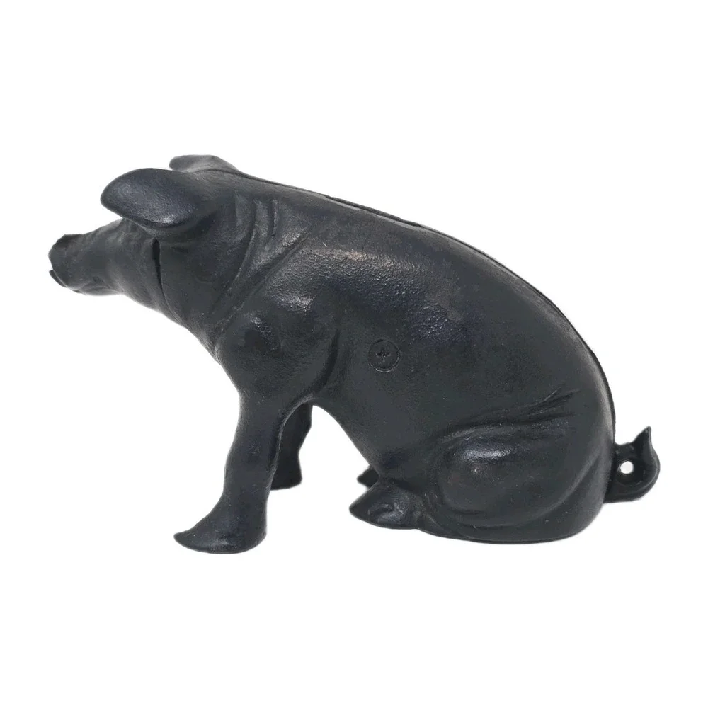 Vintage Cast Iron Black Piggy Bank  Door Stop Nice U141